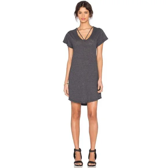 LNA Dresses | LNA Strappy Tee Dress Granite Burnout Scoop Neck Cut-Outs Edgy T-Shirt Tee Mini | Color: Gray | Size: Xs | Pm-87492253'S Closet